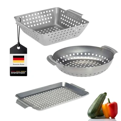 Abbildung von bremermann Grillplatte Grillkörbe 3er Set Edelstahl Grillpfanne Grillkorb