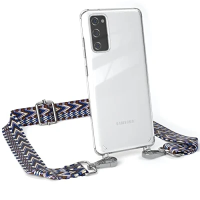 Abbildung von EAZY CASE Handykette Flexibler Trageriemen kompatibel mit Samsung Galaxy S20 FE / 5G, Schultergurt zum Umhängen, Riemen, Band austauschen, Wechselgurt, Blau/Weiß Metall Silber