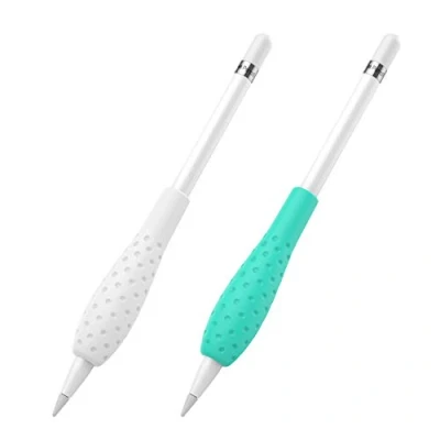 Abbildung von MoKo Schreibhilfe, 2 Stück Schreibgriff aus Silikon Schutzhülle Griff Zubehör Kompatibel mit Apple Pencil 1st/2nd Generation, Schützende Ergonomische Stiftehalter, Weiß &amp; Gemme Grün