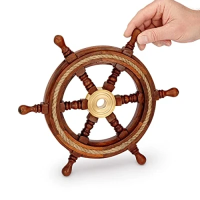 Abbildung von NKlaus 30cm Maritimes Steuerrad Holz mit Messingnabe Standard Qualität Schiffsrad Deko 11741