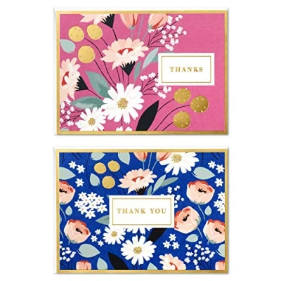 Abbildung von Hallmark Dankeskarten mit Blumenmotiv, Rosa und Blau, 50 Umschlägen für Hochzeit, Brautparty, Babyparty, Business, Abschlussfeier