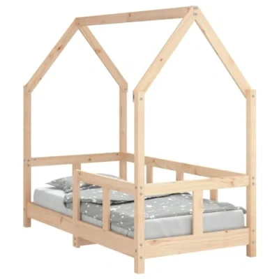 Abbildung von vidaXL Kinderbett, Kinder Bettgestell in Hausform, Hausbett für Kleinkinder zwischen 18 Monaten und 4 Jahren, Einzelbett Holzbett, 70x140 cm Massivholz Kiefer