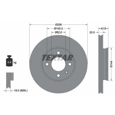 Abbildung von TEXTAR 92295403 Bremsscheibe 256 20 04/06 100 innenbelüftet beschichtet ohne Radbefestigungsbolzen, Radnabe KIA: Picanto III