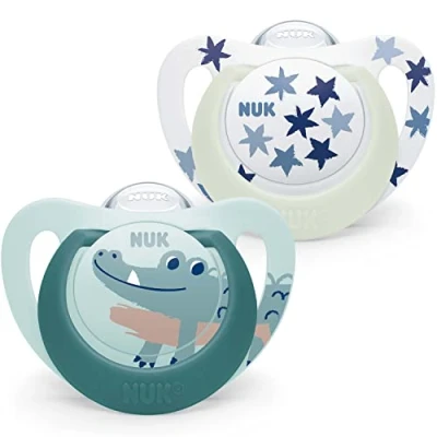 Abbildung von NUK Star Night &amp; Day Schnuller für Babys 18 36 Monate Lutscher im Dunkeln Silikon BPA frei Krokodil 2 Stück, grün