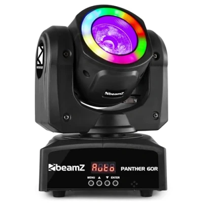 Abbildung von BeamZ Panther 60R Moving Head LED mit Ring, 60 Watt, Bühnenlicht, Bühnenbeleuchtung, DMX Licht, Lichtanlage Musikgesteuert, Disco Bühnenscheinwerfer, DJ Schwarz