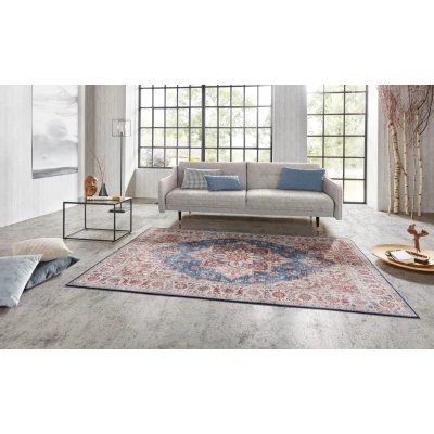 Abbildung von Nouristan Anthea Asmar Wohnzimmerteppich Orient Touch Detailiertes Muster Florales Kurflor Flachgewebe Teppich für Esszimmer, Wohnzimmer, Schlafzimmer Jeansblau, 80x150cm, Polyester, 80x150 cm