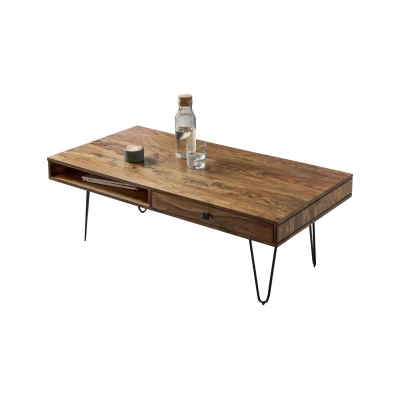 Abbildung von Massivholz Sheesham Couchtisch 120 x 60 40 CM mit 2 Schubläden