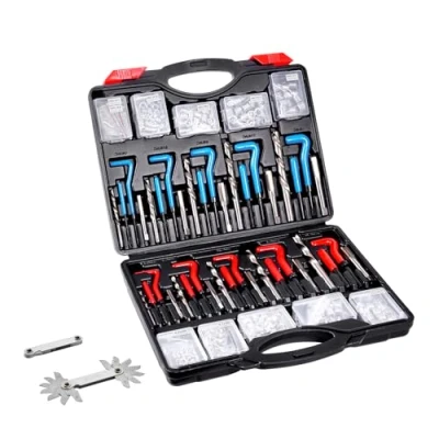 Abbildung von VEVOR Gewindereparatur Gewindereparatursatz Gewinde Reparatur Set 338 teilig, SAE und metrisches Helicoil Gewindereparaturwerkzeuge M5 M6 M8 M10 M12 1/4 5/16 3/8 7/16 1/2 Zoll HSS Bohrer