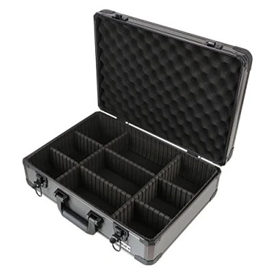 Abbildung von HMF Werkzeugkoffer robuster Alu Transportkoffer, Metallkoffer, mit individueller Facheinteilung, 46x15x33 cm, schwarz