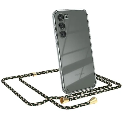Abbildung von EAZY CASE Handykette kompatibel mit Samsung Galaxy S23 Plus Kette zum Umhängen für Hülle Band aus Silikon transparente Handyhülle als Fallschutz in Grün Camouflage