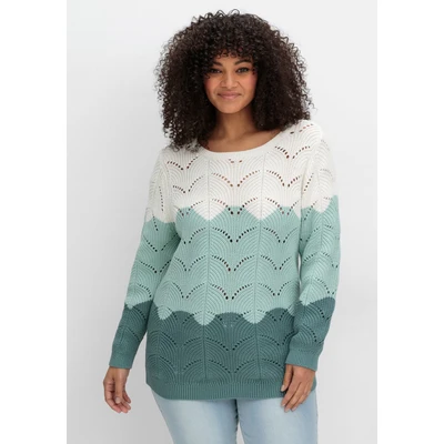 Abbildung von Sheego Rundhalspullover &quot;Große Größen&quot;, im Ajourstrick, mit Colourblocking