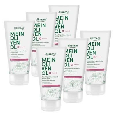 Abbildung von alkmene 6x Handcreme für sehr trockene Hände 75 ml 96% bestätigen Schutz vor dem Austrocknen Feuchtigkeitsspendende Hand Creme mit Olivenöl Männer &amp; Frauen Handpflege vegan