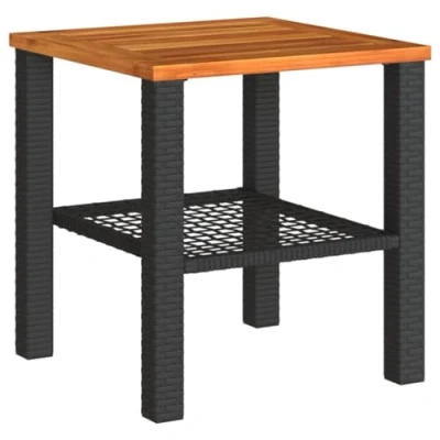 Abbildung von vidaXL Gartentisch, Beistelltisch für Garten Terrasse, Couchtisch mit Holzplatte, Balkontisch Kaffeetisch Gartenmöbel, Schwarz Poly Rattan Akazienholz