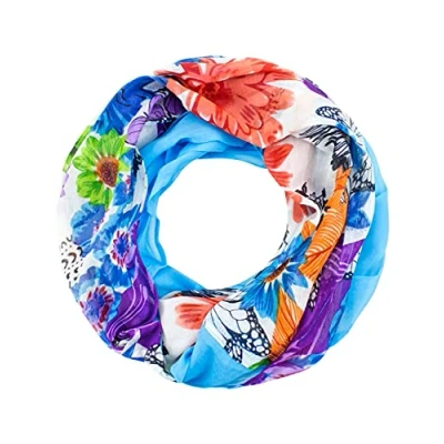 Abbildung von Sunsa Damen Loop Schal. 100% Baumwolle Schlauchschal für Frühlings/Sommer. Dünn Loopschal mit Blumen Design. Tücher und Schals als Frauen Geschenk