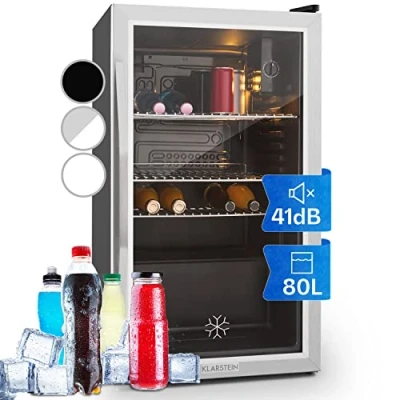 Abbildung von Klarstein Mini Kühlschrank mit Glastür, Mini, für Zimmer, Getränkekühlschrank Klein Verstellbaren Ablagen, 80 Liter, Indoor/Outdoor Leise