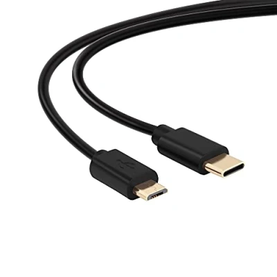 Abbildung von conecto 1,00m USB C auf Mirco 2.0 Verbindungskabel, vergoldete Steckerkontakte, Datenkabel und Ladekabel, schwarz