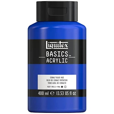 Abbildung von Liquitex 8870324 Basics Acrylfarbe, monopigmentierte Künstlerpigmente, lichtecht, mittlere Viskosität, Archivqualität, seidenglänzender Finish, 400ml Flasche Kobaltblau Farbton