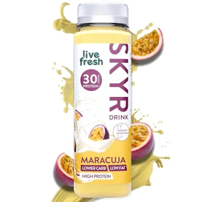 Abbildung von LiveFresh Skyr High Protein Drink Maracuja Natürliche Shake Alternative ohne Zuckerzusatz 30g Eiweiß &amp; 0,9g Fett pro Flasche 24x250ml Inkl. 6 Pfand Gekühlter Expressversand