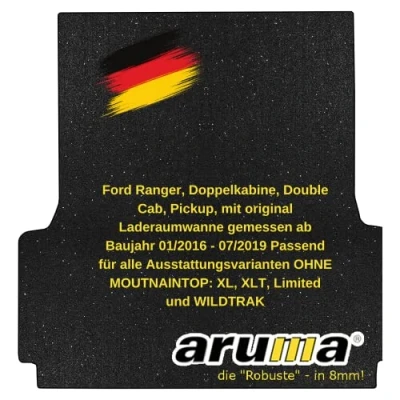 Abbildung von aruma® Antirutschmatte kompatibel für Ford Ranger, Doka, mit original Laderaumwanne gemessen OHNE Mountain Top ab Baujahr 01/2016 07/2019 Passend alle Ausstattungsvarianten