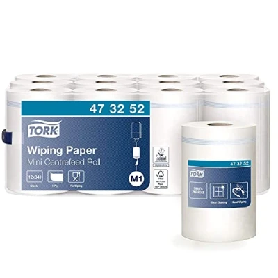 Abbildung von Tork 473252 Mehrzweck Papierwischtücher für das M1 Innenabrollung Mini Spendersystem / 1 lagiges stabiles Papier in Weiß, 12 x 120 Meter