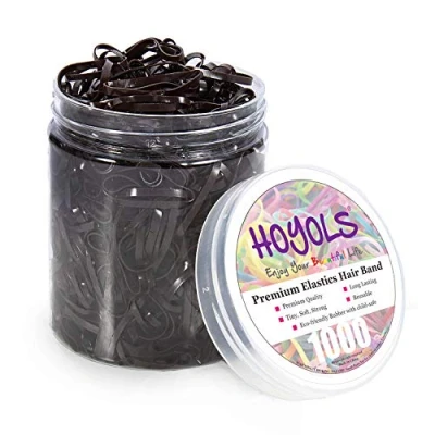 Abbildung von Hoyols Kleine Haargummis, Premium Kunststoff, für Mädchen, starke flexible Gummibänder, winzige Mini Polybänder, Haarbänder Damen, Kinder, Baby, Großpackung, 1000 Stück, TPR (Dunkelbraun)