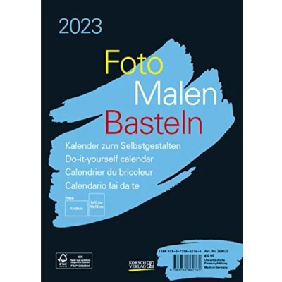 Abbildung von Foto Malen Basteln Bastelkalender A5 schwarz 2023: Fotokalender zum Selbstgestalten. Aufstellbarer do it yourself Kalender mit festem Fotokarton.