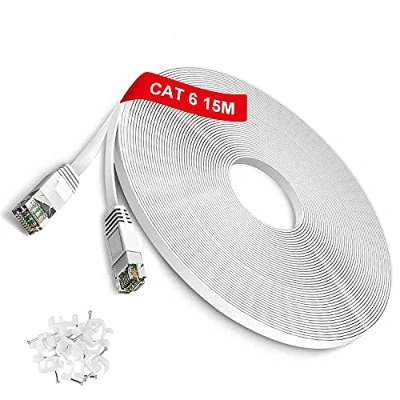 Abbildung von TBMax 15m Lan Kabel Cat6 Flach Netzwerkkabel High Speed 250 MHz 1000Mbit/s Gigabit Ethernet RJ45 Internetkabel Kompatibel mit Switch/Router/Modem/Patch Panel/Mac Weiß