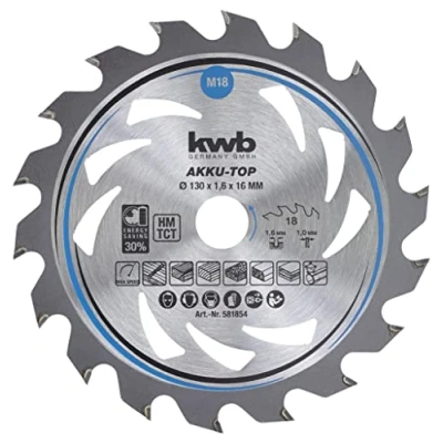 Abbildung von kwb Kreissägeblatt 130 x 16 mm, leichtgängig, speziell für Akkumaschinen, Sägeblatt geeignet Weich und Hartholz, Tischlerplatten Spanplatten