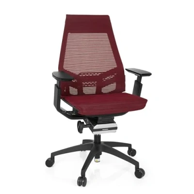 Abbildung von hjh OFFICE 652880 Profi Bürostuhl GENIDIA SMART Black Netzstoff Rot ergonomischer Drehstuhl mit verstellbaren Armlehnen, Sitz neigbar