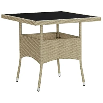 Abbildung von vidaXL Garten Esstisch Gartentisch Terrassentisch Gartenmöbel Balkontisch Tisch Terrasse Outdoor Beige Poly Rattan Glas 80x80x75cm