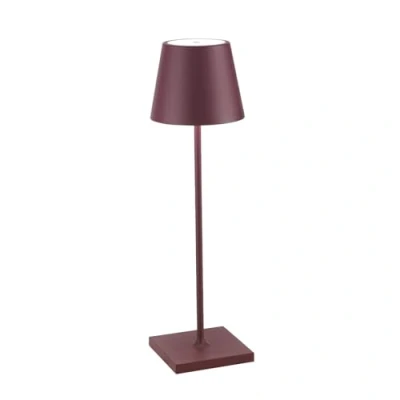Abbildung von Zafferano Poldina Pro Dimmbare LED Tischlampe aus Aluminium, Schutzart IP54, Verwendung im Innen /Außenbereich, Kontaktladestation, H38cm, EU Stecker (Bordeaux)