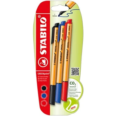 Abbildung von Umweltfreundlicher Filzschreiber STABILO GREENpoint 3er Pack blau, schwarz, rot