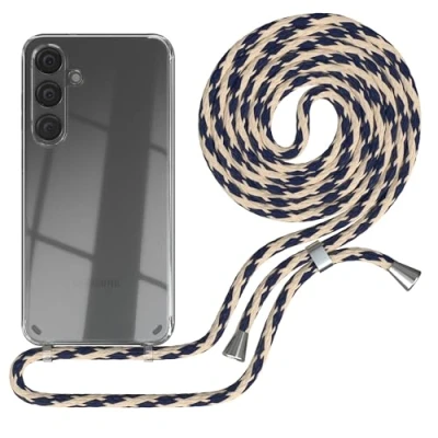 Abbildung von EAZY CASE Handykette kompatibel mit Samsung Galaxy S24 Plus Kette zum Umhängen für Hülle Band aus Silikon stoßfeste transparente Handyhülle Taupe Camouflage Clips Silber