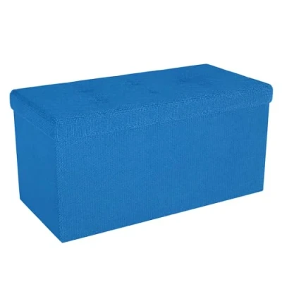 Abbildung von INTIRILIFE Faltbare Sitzbank 76x38x38 cm in Ozean BLAU Sitzwürfel mit Deckel und Stauraum aus Stoff Mulden Sitzcube Fußablage klappbare Aufbewahrungsbox Truhe Sitzhocker