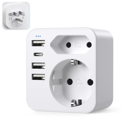 Abbildung von USA Adapter Stecker,Reiseadapter mit 3USB 1USB C (3.4A), Deutschland Stecker,Steckdosenadapter Stromadapter Reisestecker für Amerika Kanada Mexiko Thailand,Wand Ladegerät