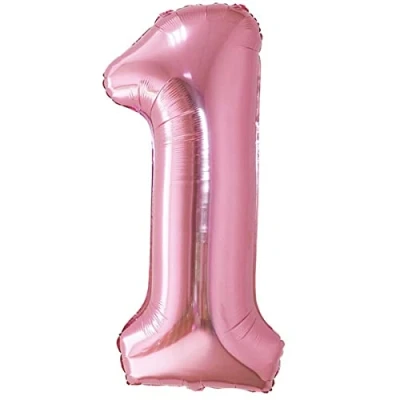 Abbildung von Luftballon 1. Geburtstag Zahl 1 Rosa XXL Riesen Folienballon 100cm Geburtstagsdeko Mädchen Ballon Deko zum Geburtstag. Fliegt mit Helium