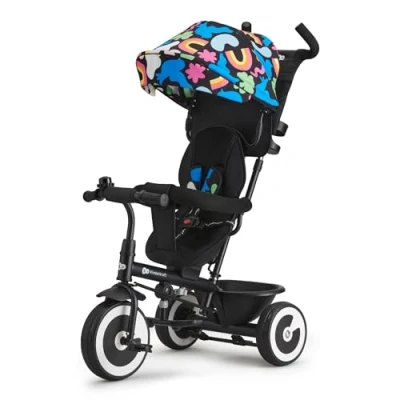 Abbildung von Kinderkraft Aston Dreirad ab 9 Monate bis 25 kg, Kinderdreirad mit schubstange, drehbarer Sitz Vorwärts und Rückwärtsfahrt, ausklappbarem Verdeck Sonnenschutz, Happy Shapes