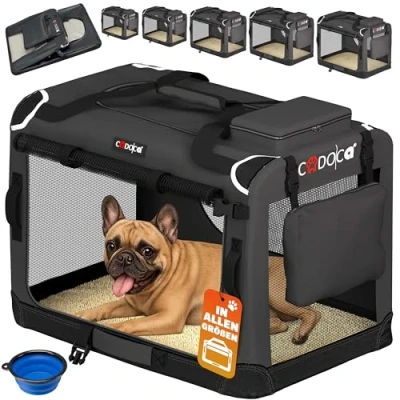 Abbildung von CADOCA® Hundebox faltbar Transportbox M 60x42x44cm robust atmungsaktiv Transporttasche Auto Rückbank Haustiertransportbox Hundetragetasche Anthrazit