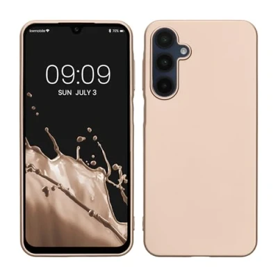 Abbildung von kwmobile Case kompatibel mit Samsung Galaxy A16 5G Hülle Schutzhülle aus Silikon metallisch schimmernd Handyhülle Metallic Gold
