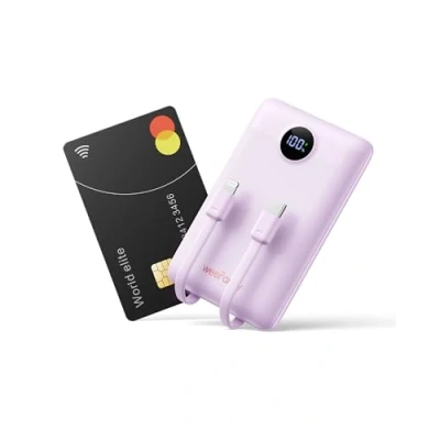 Abbildung von WeeFancy Power Bank 10000mAh Powerbank Klein PD 22,5W Mini mit integrierten Kabeln USB C Externe Handyakkus 3 Ausgänge &amp; Eingänge Kompatibel iPhone/Samsung/Huawei/Xiaomi/OnePlus usw.