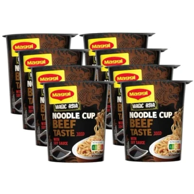 Abbildung von MAGGI Magic Asia Noodle Cup Beef, Instant Nudel Snack, asiatisches Fertiggericht, mit Rind Geschmack, scharf gewürzt, 8er Pack (8x63g)