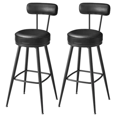Abbildung von VASAGLE EKHO Kollektion 360 drehbarer Barhocker, 2er Set, Hocker mit Rückenlehne für Bartisch, Kunstleder Nähten, Mid Century Modern Stil, 76 cm hoch, Küche, Hausbar, tintenschwarz LBC889B01