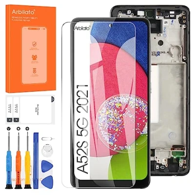 Abbildung von Incell Bildschirm für Samsung Galaxy A52S 5G 2021 Ersatz A528 LCD SM A528B, A528N Touch Display Digitizer Montage Reparaturteile mit Rahmen (schwarz, keine