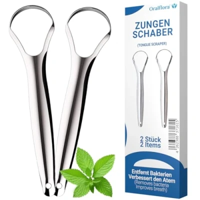 Abbildung von 2x Zungenschaber Set aus 100% chirurgischem Edelstahl, Zungenreiniger für Erwachsene und Kinder, Reduzierung von Mundgeruch, verbessert Ihre Mundhygiene mit Hygienesiegel