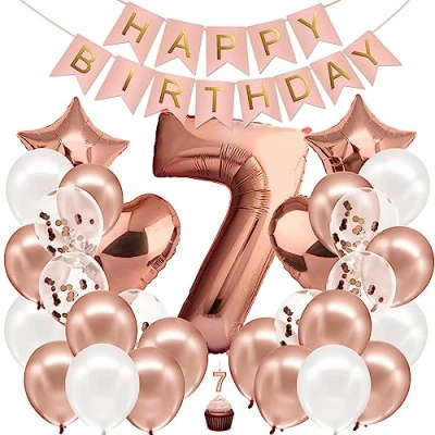 Abbildung von envami® Geburtstagsdeko Mädchen Rosegold Zahl 7. Geburtstag Happy Birthday Deko Folienballon 7 Luftballon Kindergeburtstag