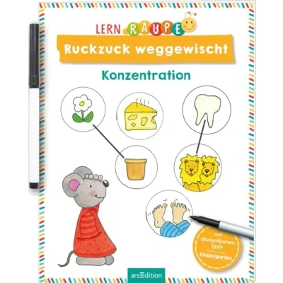 Abbildung von Lernraupe Ruckzuck weggewischt! Konzentration: Rätseln mit abwischbarem Stift Lernheft zum Immer wieder Machen