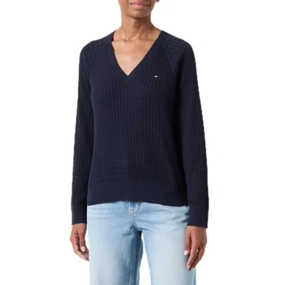 Abbildung von Tommy Hilfiger Strickpullover &quot;CO CABLE V NK SWEATER&quot;, mit Zopfmuster, Ausschnitt