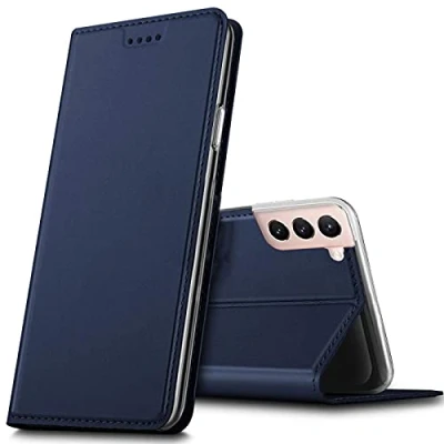 Abbildung von Verco Handyhülle für Samsung Galaxy S21 FE, Premium Handy Flip Cover FE Hülle [integr. Magnet] Book Case PU Leder Tasche, Blau