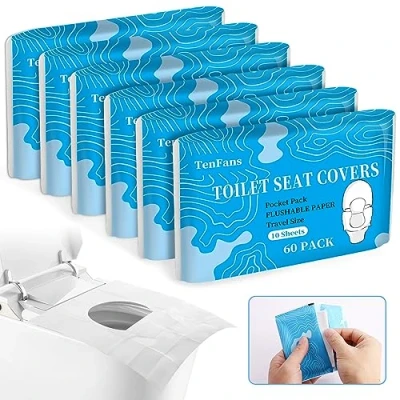 Abbildung von Tenfans 60 Stück Einweg Toilettensitzbezüge XL, spülbarer Papier Toilettensitzbezug, geeignet für Kinder und Erwachsene, öffentliche Toiletten, passend vanyo mtd 001.