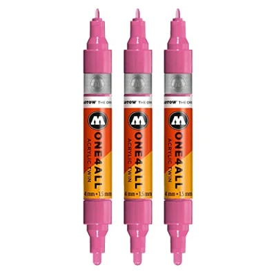 Abbildung von Molotow One4All Acrylic Twin Marker (Strichstärke 1.5 mm und 4 mm, hochdeckend permanent) 3 Stück Farbe 231 fuchsia pink